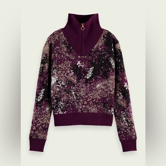 Scotch & Soda Half-Zip Jacquard Sweater - Size Medium - Picture 3 of 5